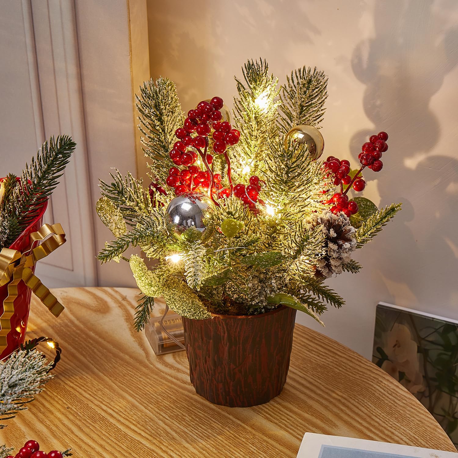 Skiennix Mini Christmas Tree - Festive Tabletop Decoration with Lights & Ornaments | Perfect for Holiday Parties