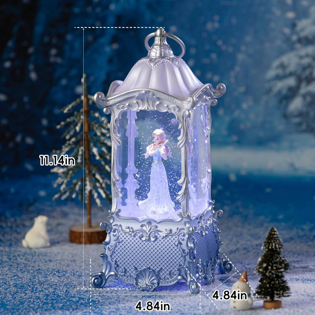Snow Globe Lantern - Violin Girl Music Box with LED Light | Shatterproof, 8 Songs, USB/Battery Powered, Silver