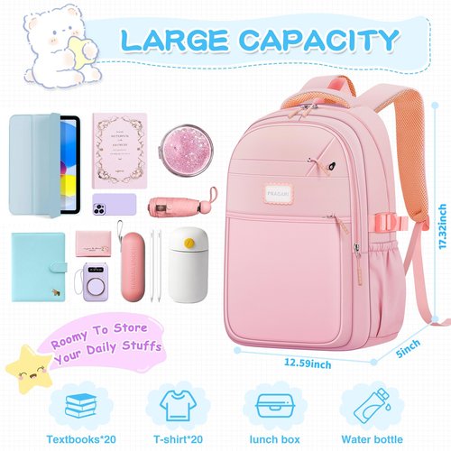 PRAGARI Aesthetic Backpack for School Cute Laptop Pink Backpack Teens Girls Travel Casaul Daypack Lightweight Book Bags