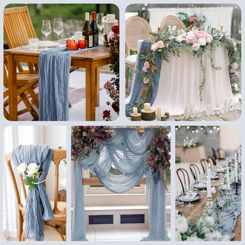 6 Pack Cheesecloth Table Runner - Sage Green Table Runner Boho Gauze Fabric Cheese Cloth Table Runners 35 x 120 Inch Rustic Sheer Runner for Romantic Wedding Table Decoration