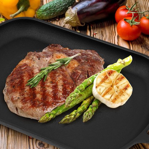 Mimiuo Cast Iron Sizzler Pan - 14 Inch Non-Stick Fajita Skillet with Removable Handle for Grilling