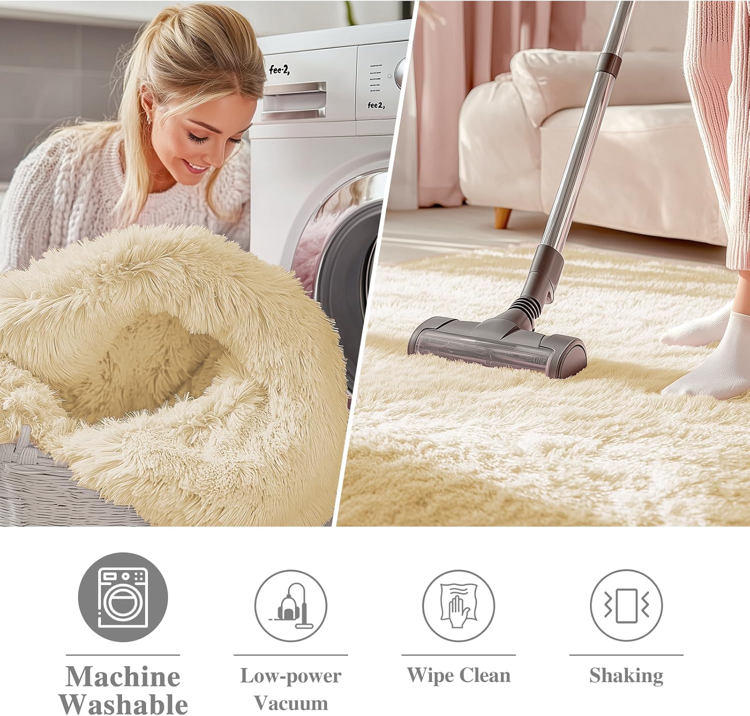 OLANLY Round Cream Area Rug - Soft, Fluffy, Machine Washable 7 ft Circle Carpet for Bedroom & Living Room