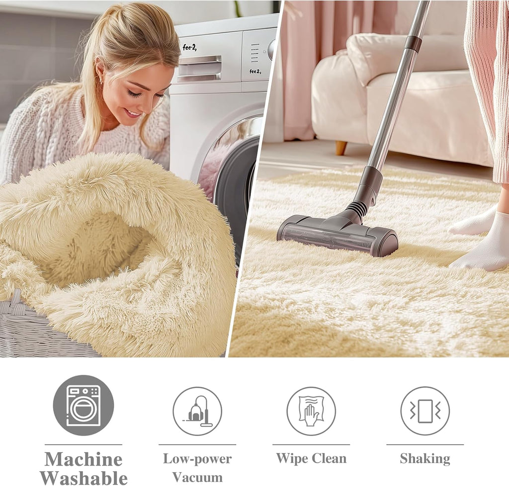 OLANLY Cream Round Area Rug - Soft, Fluffy, Machine Washable 6 ft Circle Carpet for Bedrooms & Nurseries