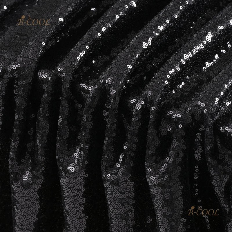 B-COOL Black Sequin Tablecloth 90x156inch Sparkly Sequin Table Linen Halloween Shiny Sequence Table Cloth Wedding Event Decor