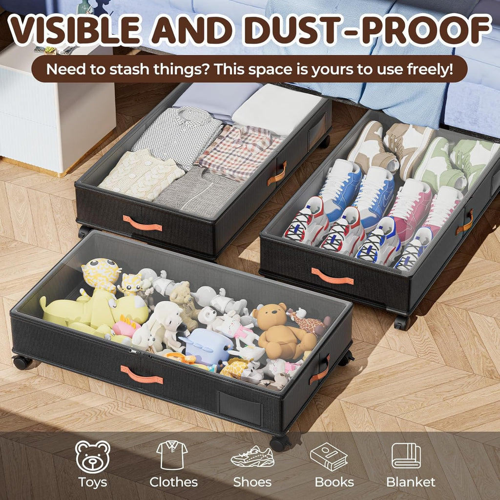 Under Bed Storage Containers by [Brand Name] - 66L Rolling Drawers with Clear Lids | 2-Pack for Clothes & Shoes (30” L x 16.2” W x 7.5” H)