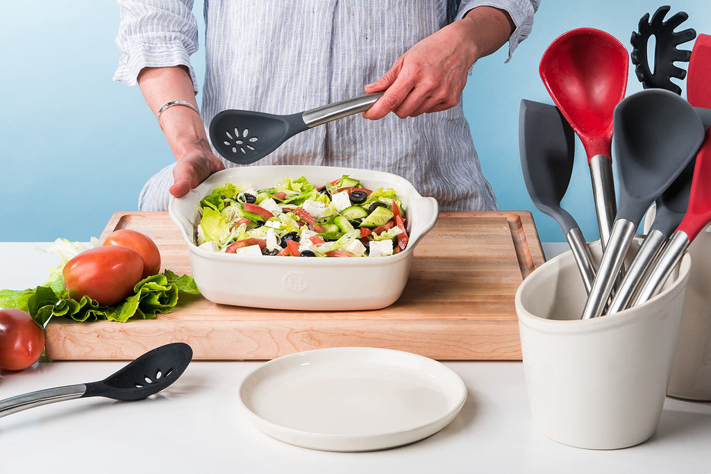 Cuisipro Silicone Tool 4-Piece Set with Ladle, Turner, Spoon & Slotted Spoon, Gray