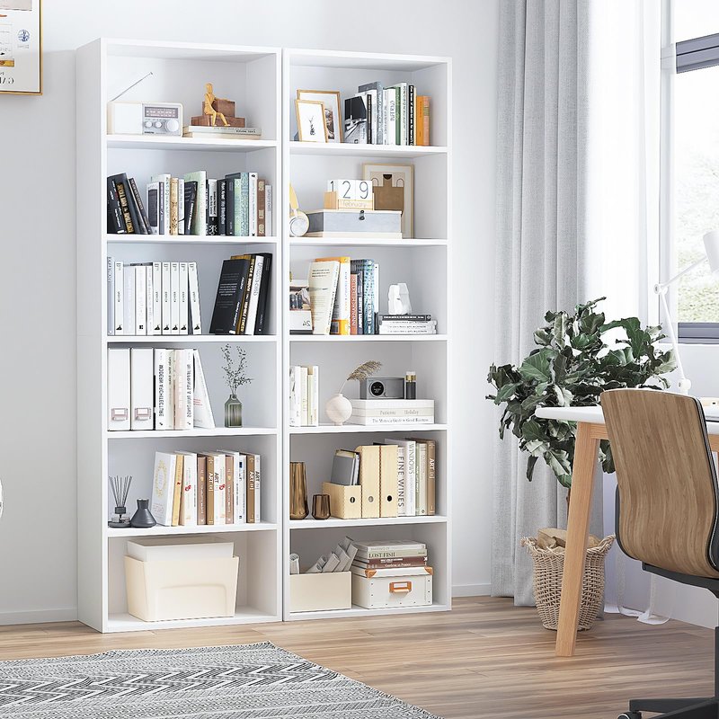 OneBlis 6-Tier Book Shelf, Floor Standing Open Bookcase, Wooden Display Storage Shelves with Anti-Tipping Device, 71" Tall Bookshelf for Bedroom, Living Room and Office, White