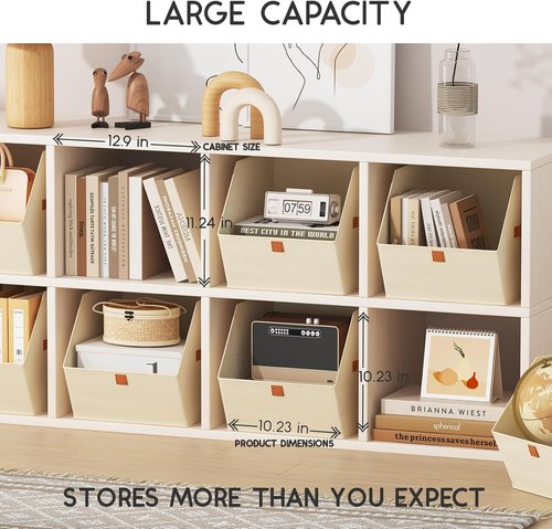 Homsorout Fabric Closet Storage Cubes - 6 Pack Square Bins with Dual Handles for Organizing Clothes, Beige