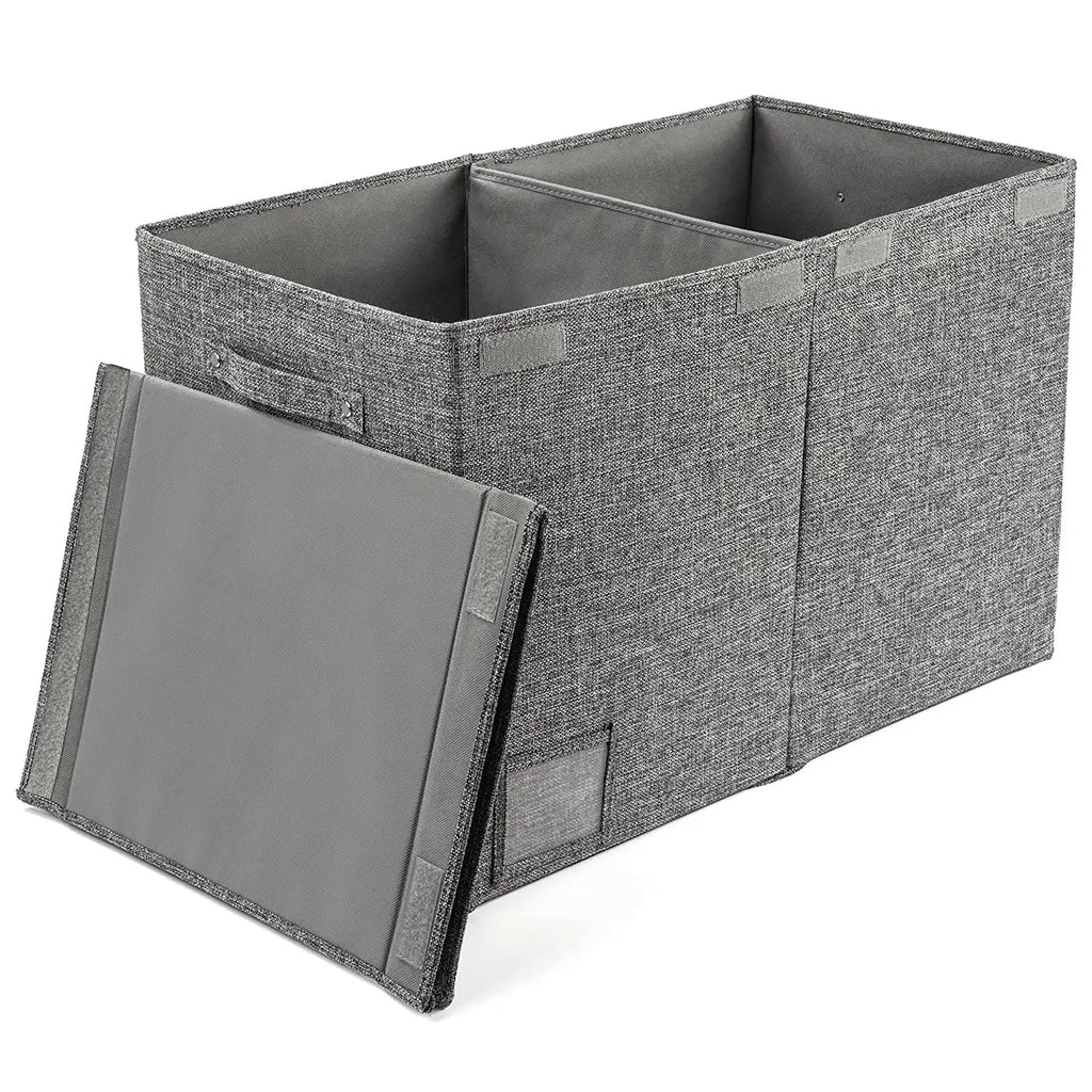PandaEar Large Toy Storage Box with Lid, Collapsible Organizer Chest Bin Basket for Kids, Boys, Girls, Playroom, Nursery, Bedroom, Closet, 25"x13"x16" (Gray)