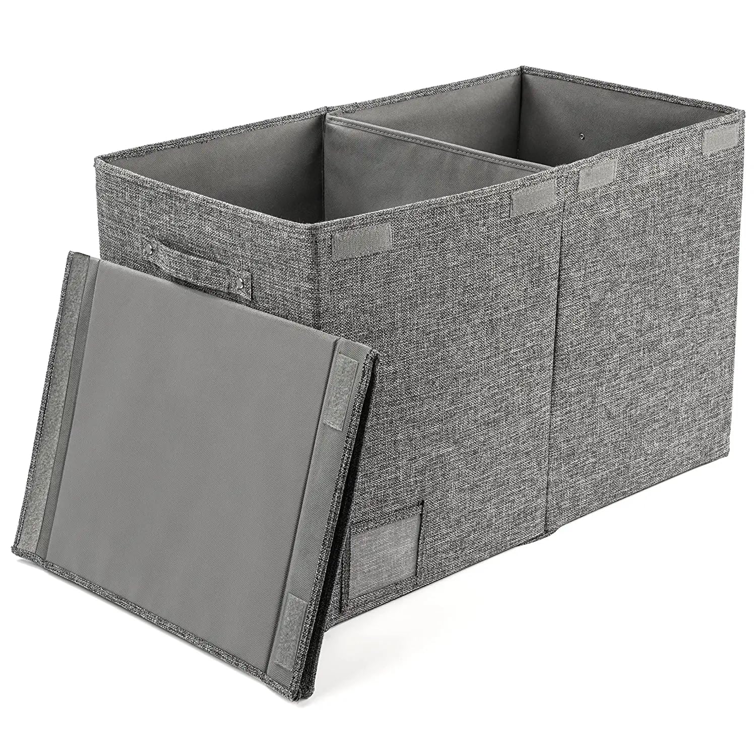 PandaEar Large Toy Storage Box with Lid, Collapsible Organizer Chest Bin Basket for Kids, Boys, Girls, Playroom, Nursery, Bedroom, Closet, 25"x13"x16" (Gray)