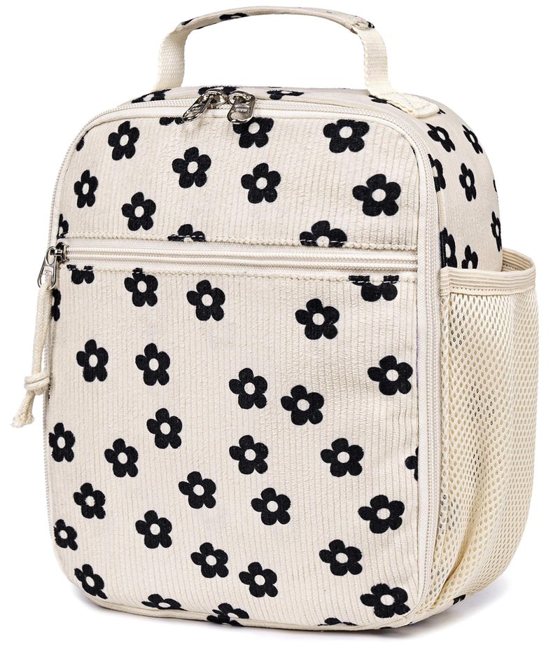 LEDAOU Lunch Box Kids Lunch Bag Insulated Cute Lunchbox Reusable Small Toddler Lunch Bags for School Travel or Picnic(Strawberry beige)