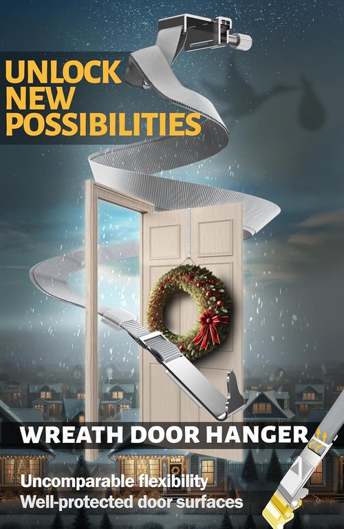 Menz Wreath Door Hanger - Adjustable Non-Scratch Decoration Hook for Christmas & Holidays | Stainless Steel
