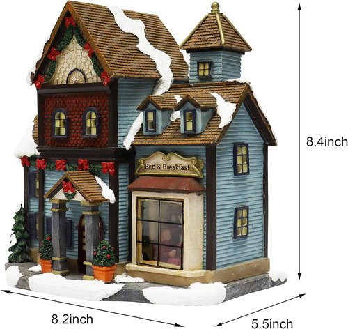Moments In Time Christmas Village Building - LED Bed and Breakfast Decor | 8.5" H x 8.3" W x 5.5" D