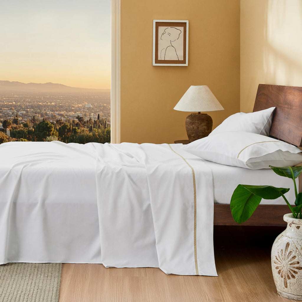 Bedsure 100% Cotton Sheets King Size Set - 500 Thread Count Cotton Sateen Bedsheets, Luxury Hotel Quality, Soft & Breathable Bedsheets, 16" Deep Pocket, 4-Piece, Include King Flat Sheet White