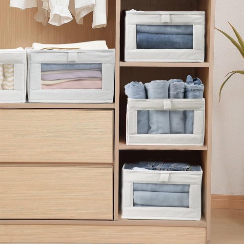 Fordonral Linen Storage Bins - 4 Pack Organizing Containers for Clothing, Toys & Books | Large Size with Window