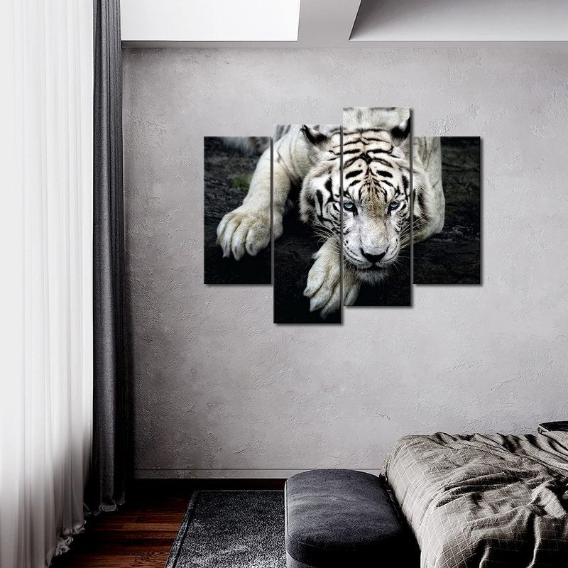 Black And White White Tiger Lie On Rock Wall Art Painting Pictures Print On Canvas Animal The Picture For Home Modern Decoration