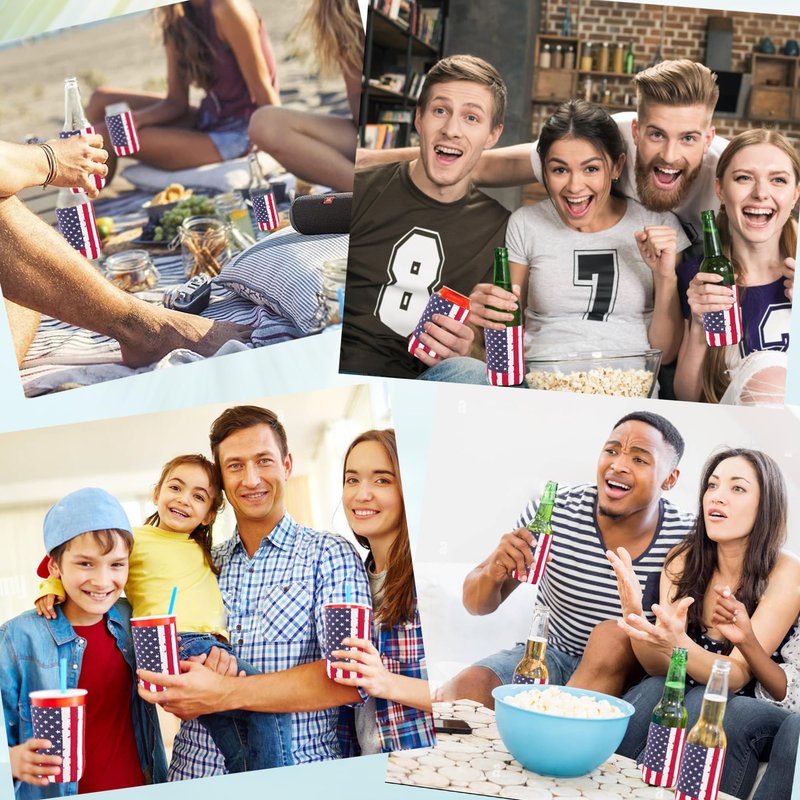 Cooler Sleeve for Cans 48pcs USA Flag Can Coolers Bulk Neoprene Can Cooler 12 Oz