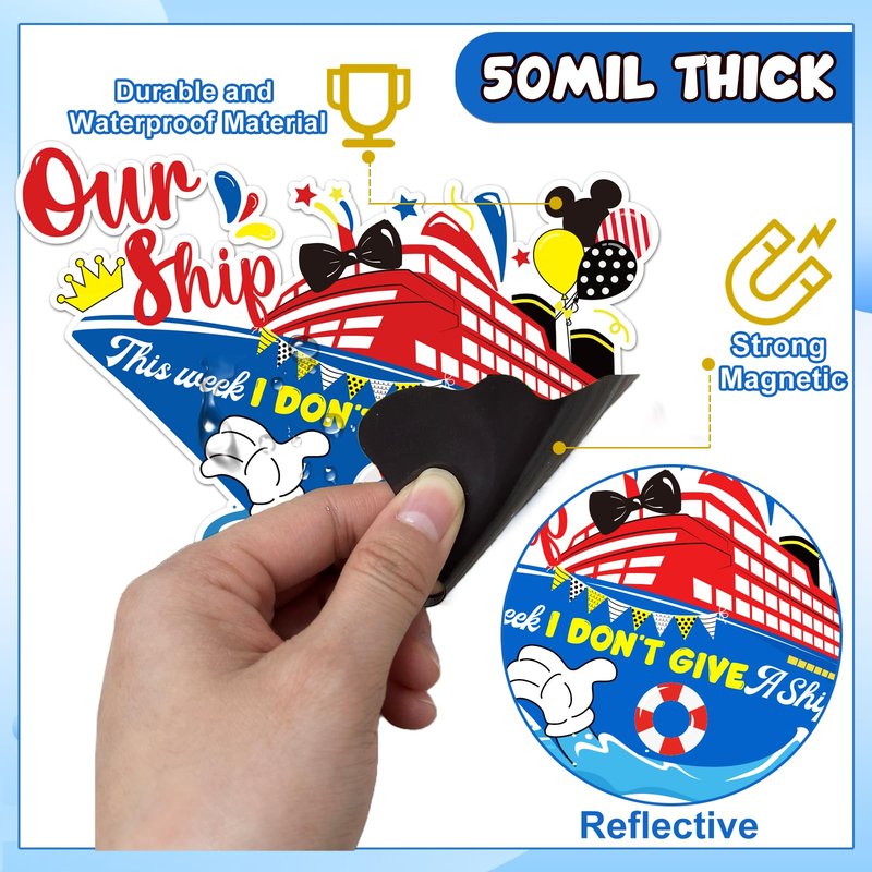 16pcs Reflective Captain & Mouse Cruise Door Decorations - Cute Summer Life Magnetic Stickers & Decals for Cars, Refrigerator, Carnival Cruise Ship, Birthday & Holiday Party