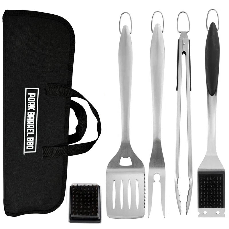 Pork Barrel BBQ Tool Set Grill Kit - Premium Stainless Steel BBQ Grill Accessories, Grilling Tools & BBQ Accessories for Outdoor Grill - Perfect BBQ Tools and Grilling Gifts for Men