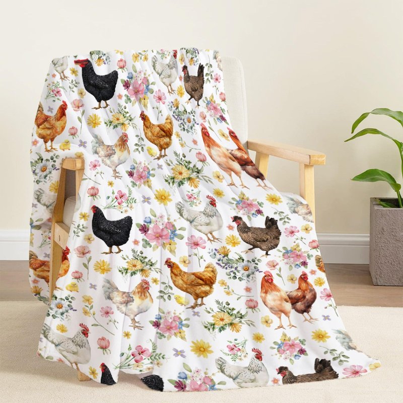 Shishiimo Chicken Flowers Blanket-Chicken Gift for Kids Men Women-Soft Flannel Lightweight Blanket for Sofa Bed Birthday Festival Camping Outdoors 40"x50" for Kids Children