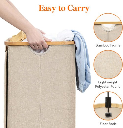 Lifewit 150L Laundry Basket - Foldable Clothes Hamper with Lid & Bamboo Handles | Beige