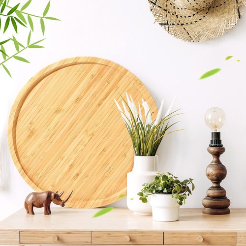 Meanplan 12 Pcs Charcuterie Board Bulk Round Wood Trays Bamboo Serving Platter with Rim Polished Wooden Vegetable Platter for Holding Fruit Bread Pizza Party Decor (11.8 Inch)