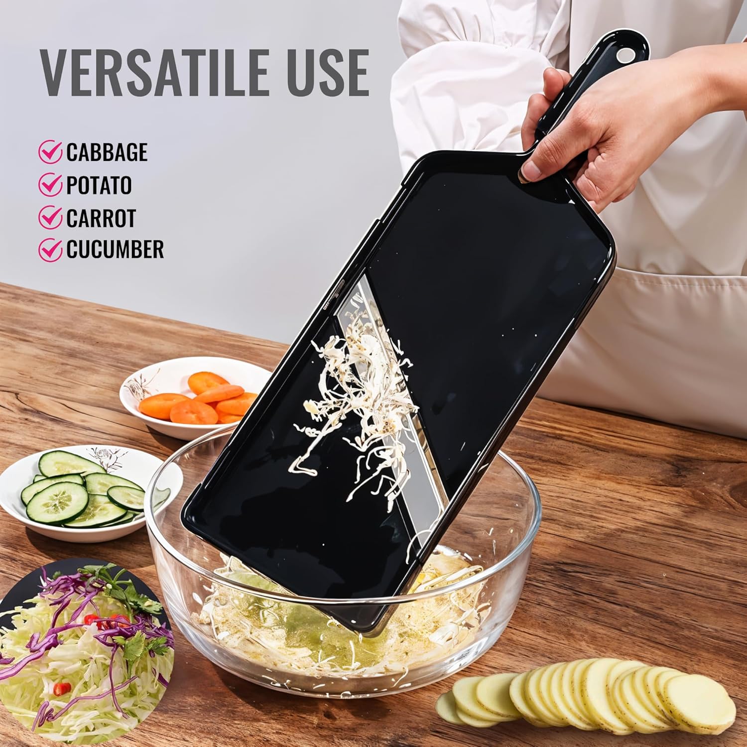 Smart Cabbage Slicer - Ultra-Thin Julienne Cutter with Japanese Stainless Steel Blade | 0.04 Inch Shredder