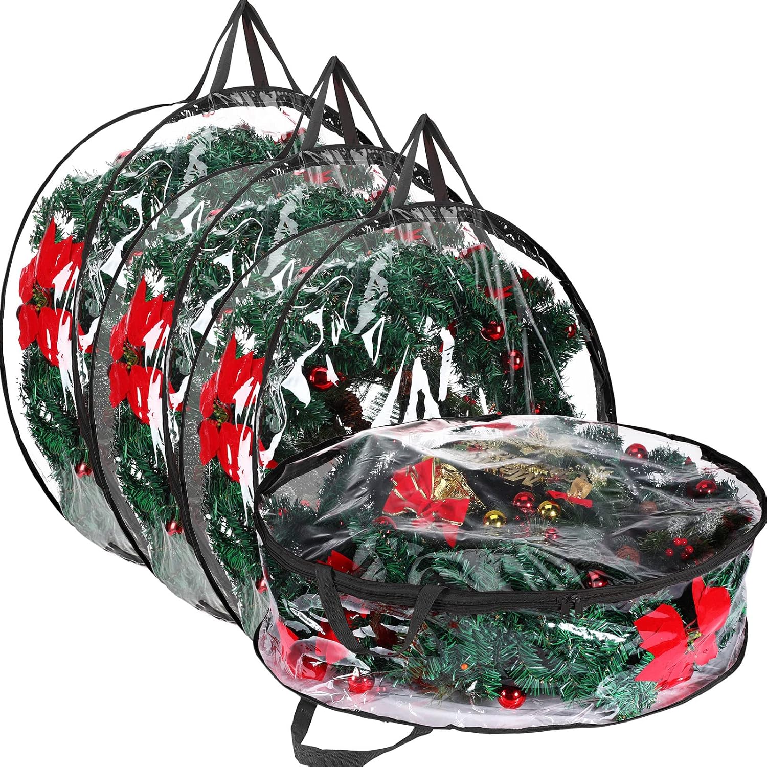 Shappy 24-Inch Clear Christmas Wreath Storage Bag - Durable Plastic with Dual Zippers & Reinforced Handles