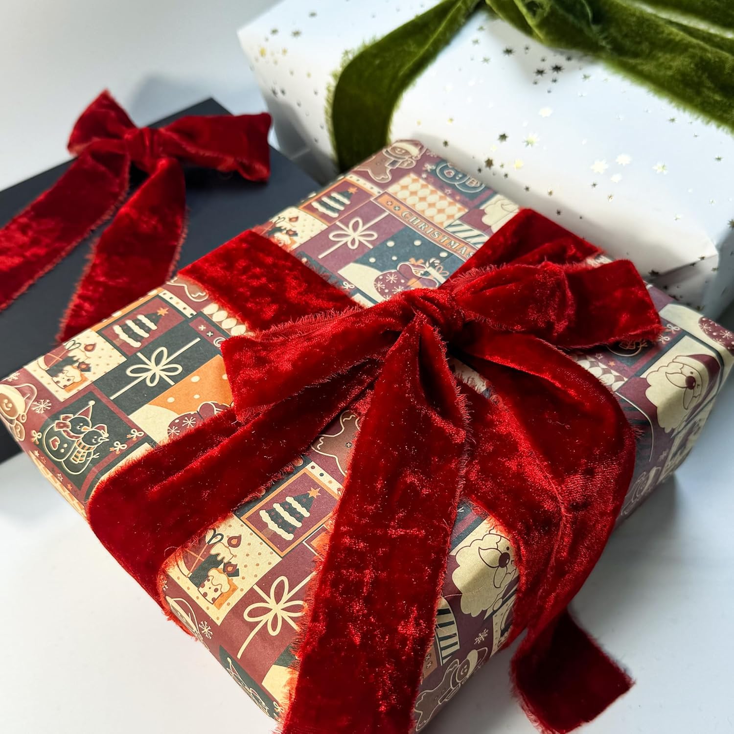 Red Velvet Ribbon - 1.5 Inch Handmade Silk Fabric for Gift Wrapping, Bouquets & Hair Bows | 5 Yards