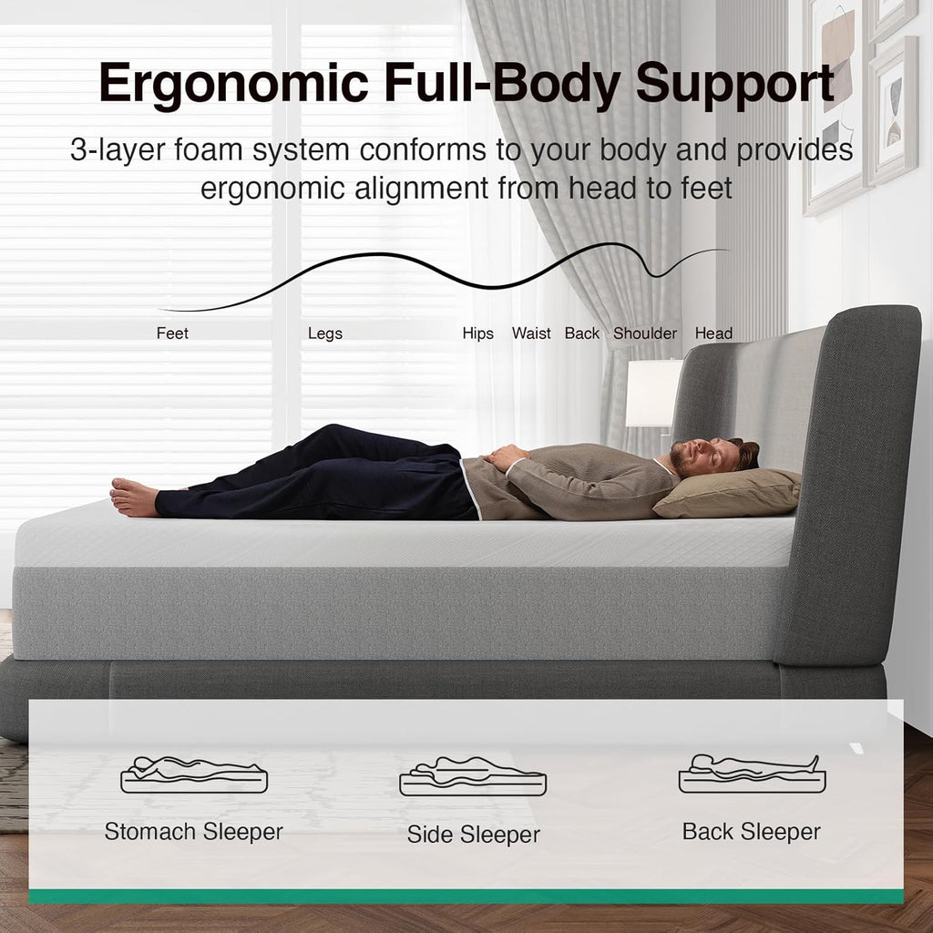 Novilla Queen Mattress - 14 Inch Gel-Infused Cooling Memory Foam | Pain Relief & Spinal Support