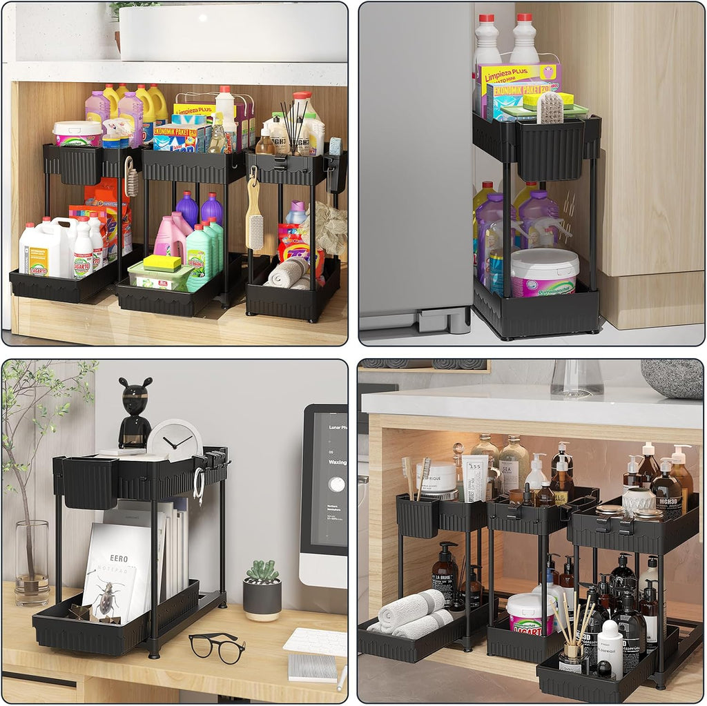 Sevenblue Under Sink Organizers - 2-Tier Multi-Use Storage with Sliding Drawers | Black, 14.8 Inch