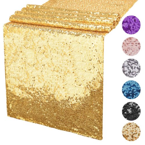 yuboo Gold Sequin Table Runners, 2 Pack Glitter 12''x108'' Table Cloth for Graduation Decorations/Birthday/Wedding/Bridal Baby Shower/Christmas Gold Party Decorations
