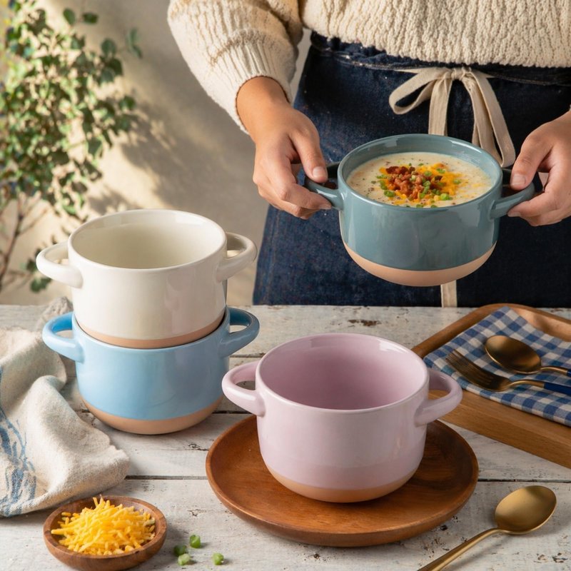 AmorArc 24 Ounces Soup Bowls with Large Handles and Lids, Stoneware Bowls Set of 4 for Soup, Cereal, Stew, Noodle, Colourful Ceramic Kitchen Bowls, Microwave&Dishwasher Safe, Multicolor