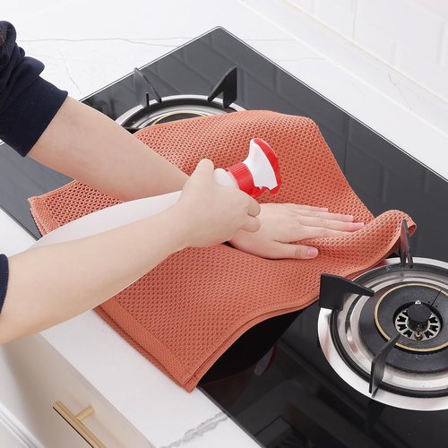 Homaxy 100% Cotton Waffle Weave Kitchen Dish Towels - Ultra Soft & Absorbent, 13 x 28 Inches, 4-Pack, Coral
