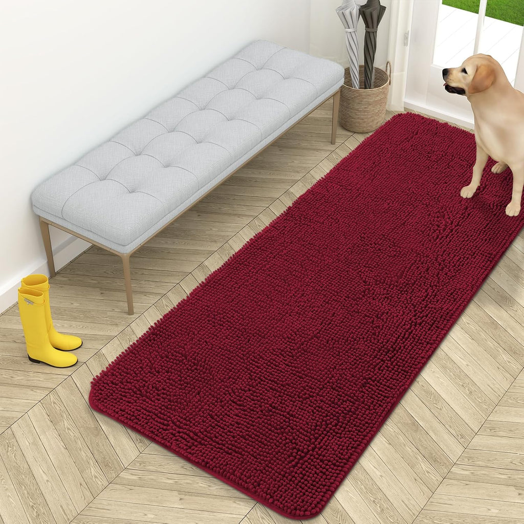 OLANLY Dog Door Mat - Absorbent Non-Slip Washable Doormat for Muddy Paws | 59x24, Burgundy