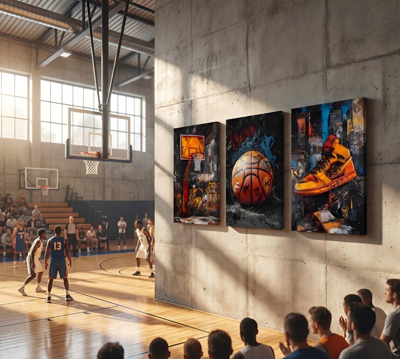 3pcs Graffiti Basketball Canvas Wall Art Basketball Court Sneakers Pictures Wall Decor Retro Abstract Graffiti Teen Posters Prints for Teen Boys Living Room Bedroom Decoration Ready To Hang
