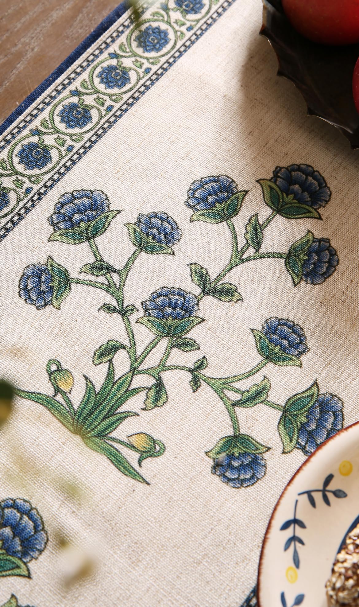 patdrea Designer Blue Rustic Elegant Floral Patterned Extra Long,Wrinkle Resistant Linen Table Runner 118 Inch Long,Decoration for Kitchen Dining and Coffee Tables Banquet Christmas , 12"x118"