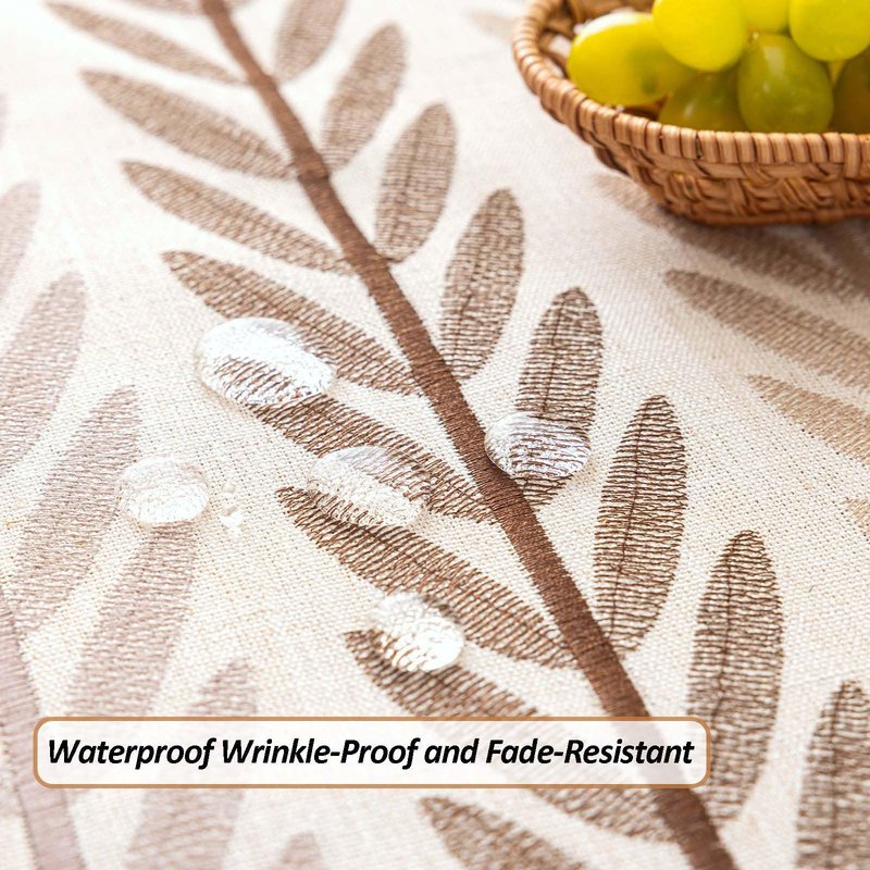 SIELUNO Waterproof Coffee Table Cloth, Coffee Table Covers for Living Room Rectangle Cotton Linen Tablecloth with Tassel Decoration-Beige Leaf- 20" x 60"