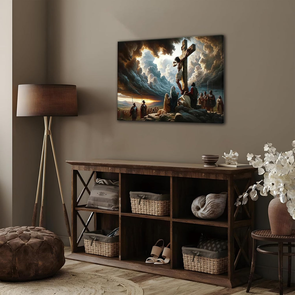 Yaneiro Framed Jesus Canvas Wall Art - Good Friday Christian Decor | 12x16 Inch Cross Print for Home & Church