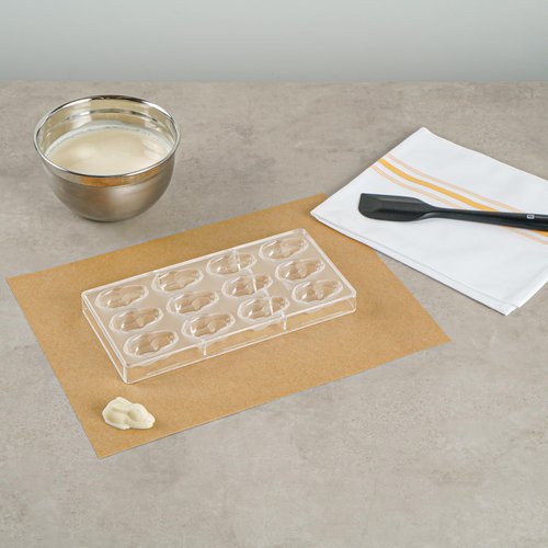 Restaurantware Pastry Tek 10.8 x 5.3 Inch Chocolate Shaping Molds 10 Freezable Bunny Shaped Candy Molds - 12 Cavities Dishwashable Clear Polycarbonate Chocolate Molds Easy To Release
