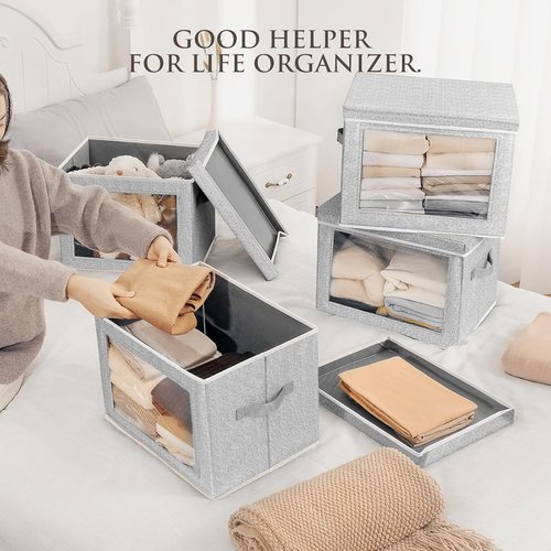 Homsorout Stackable Storage Bins - Large Fabric Closet Organizer Baskets with Lids | 5 Pack, Blended