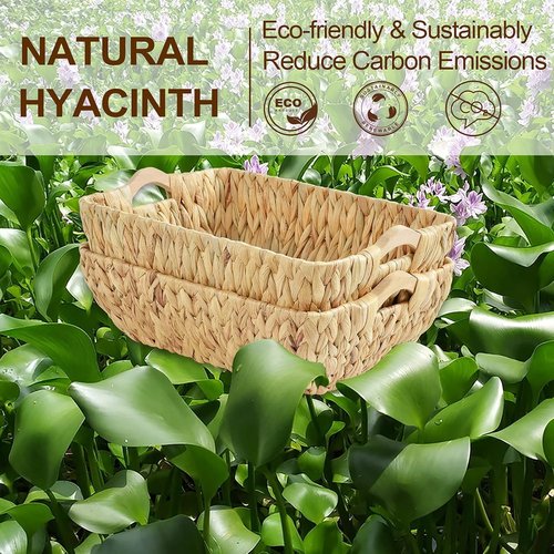 FairyHaus Wicker Baskets - Hand Woven Water Hyacinth Storage Baskets Set of 2 | Small Organizing Baskets 14.96x10.04x4.73