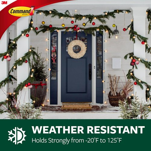 Command Outdoor Rope Light Clips - 12 Hooks & 16 Damage-Free Strips for Easy Holiday Decor | Weather Resistant