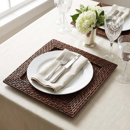 ChargeIt by Jay Square Chargers Set of 4 Decorative Service Plates for Home, Professional Fine Dining Perfect for Events & Dinner Parties -, Brown