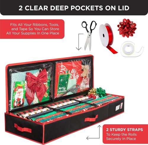 HOLDN’ STORAGE Premium Wrapping Paper Storage Container - Durable 600D Tear-Proof Design | Fits 27 Rolls, Extra Pockets for Ribbons & Bows, Black