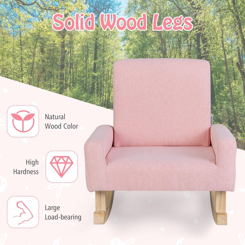 HOMGX Kids Rocking Chair, Toddler Couch with Solid Wood Base & Non-Slip Pads, Durable Linen Fabric Toddlers Sofa, Children Rocker Armchair in Playroom, Nursery, Bedroom