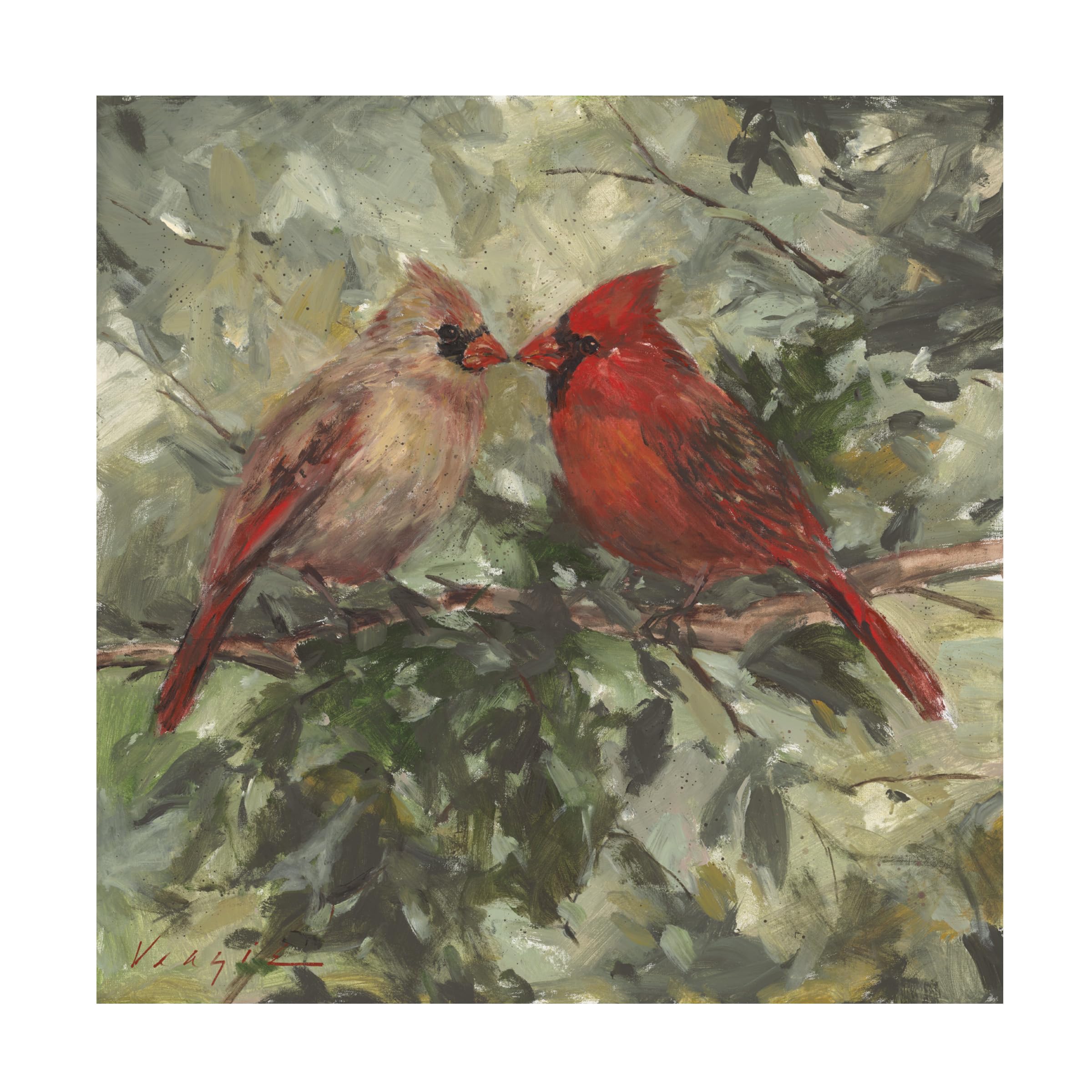Kissing Cardinals by Mary Miller Veazie, 35x35-Inch