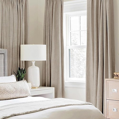 MIULEE 100% Blackout Curtains - Linen Textured Thermal Insulated Drapes | Taupe, 52 x 72 Inch (2 Panels)