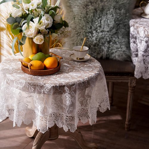 ARTABLE Rectangle Small Table Cloth Lace Macrame Vintage Tablecloth Shabby Chic Embroidered Oblong Table Cover for Wedding Banquet Holiday Long Dinner Tables (Offwhite, 43 Inch Round)