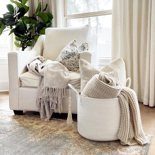Goodpick Large Laundry Basket - Stylish White Storage Solution for Blankets & Baby Items | 17.7 x 12.6 Inches